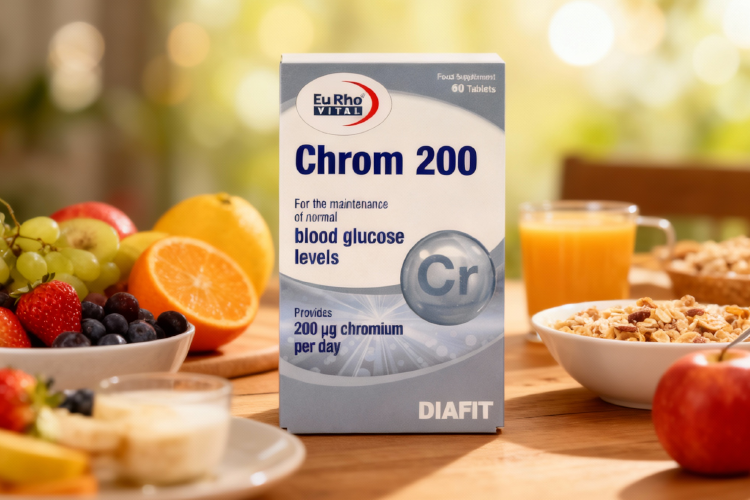  قرص کروم یوروویتال کنار صبحانه سالم 